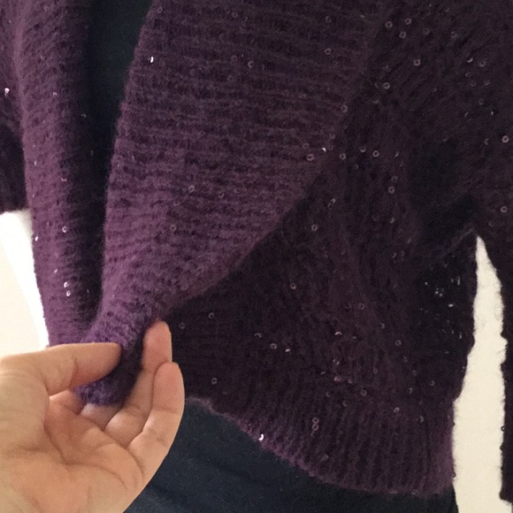 Express Deep Purple Fold Over Collar Open Cardigan - Picture 5 of 8